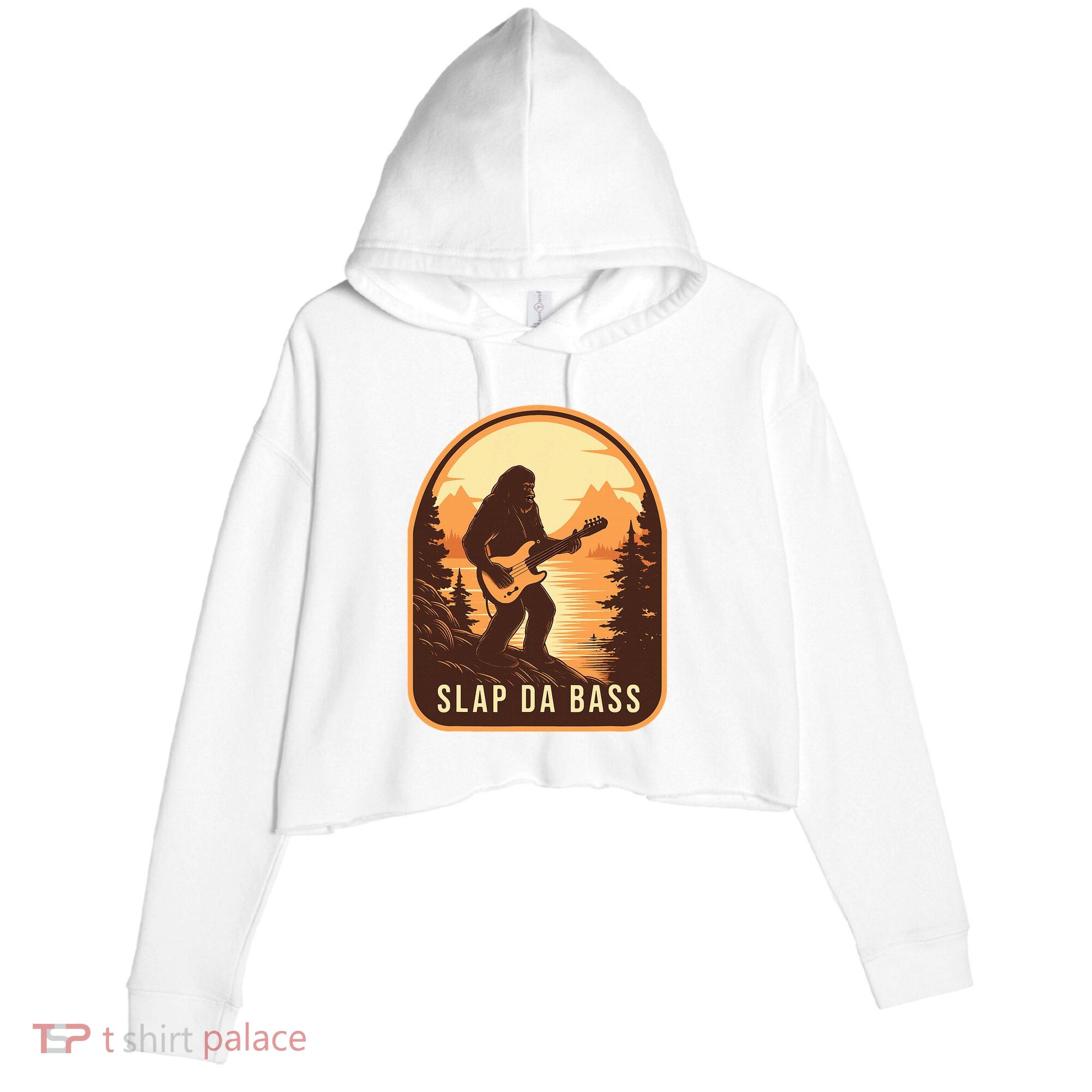 Funny Bigfoot Slap Da Bass Sasquatch Music Lover Bassist Crop Fleece Hoodie
