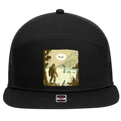 Funny Bigfoot Sasquatch Loch Ness Monster Introvert Bruh 7 Panel Mesh Trucker Snapback Hat