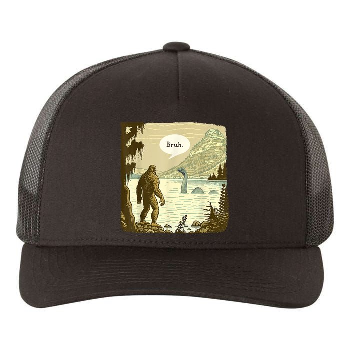 Funny Bigfoot Sasquatch Loch Ness Monster Introvert Bruh Yupoong Adult 5-Panel Trucker Hat