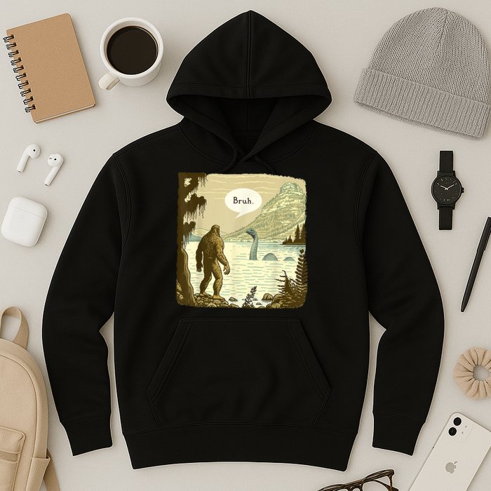 Funny Bigfoot Sasquatch Loch Ness Monster Introvert Bruh Hoodie