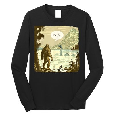 Funny Bigfoot Sasquatch Loch Ness Monster Introvert Bruh Long Sleeve Shirt