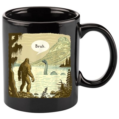 Funny Bigfoot Sasquatch Loch Ness Monster Introvert Bruh 11oz C Handle Ceramic Mug