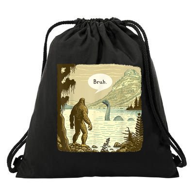 Funny Bigfoot Sasquatch Loch Ness Monster Introvert Bruh Drawstring Bag