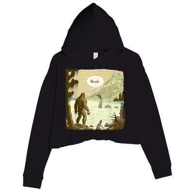 Funny Bigfoot Sasquatch Loch Ness Monster Introvert Bruh Crop Fleece Hoodie