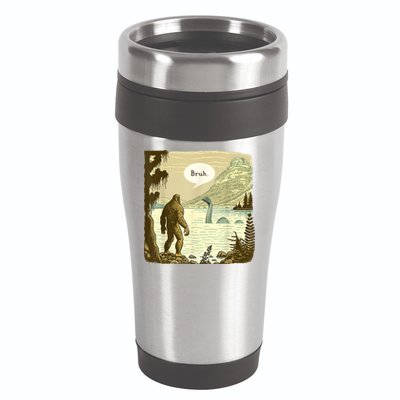 Funny Bigfoot Sasquatch Loch Ness Monster Introvert Bruh 16oz Travel Tumbler