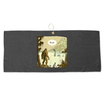 Funny Bigfoot Sasquatch Loch Ness Monster Introvert Bruh Large Microfiber Waffle Golf Towel