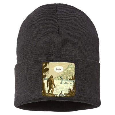 Funny Bigfoot Sasquatch Loch Ness Monster Introvert Bruh Sustainable Knit Beanie