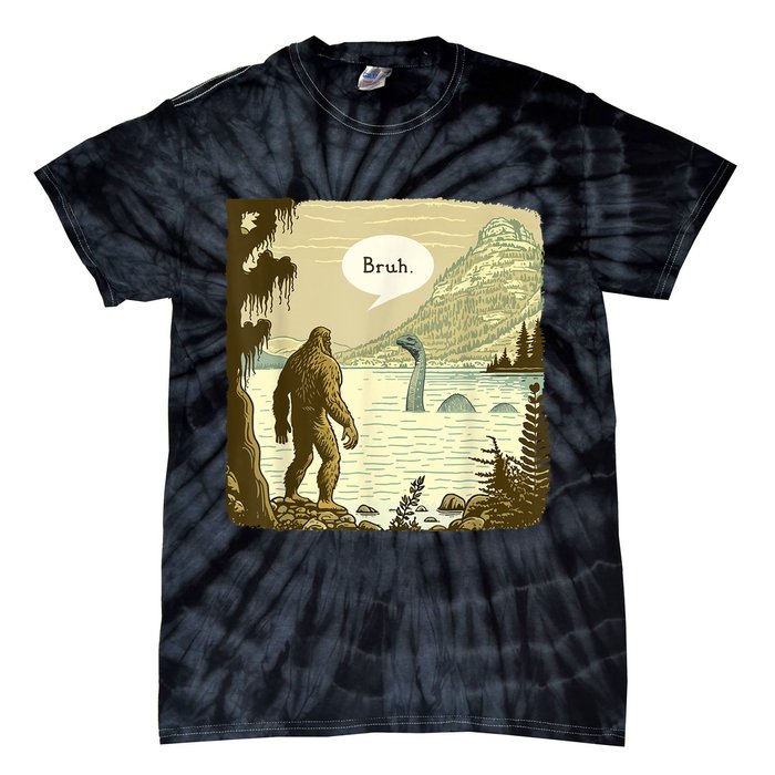 Funny Bigfoot Sasquatch Loch Ness Monster Introvert Bruh Tie-Dye T-Shirt