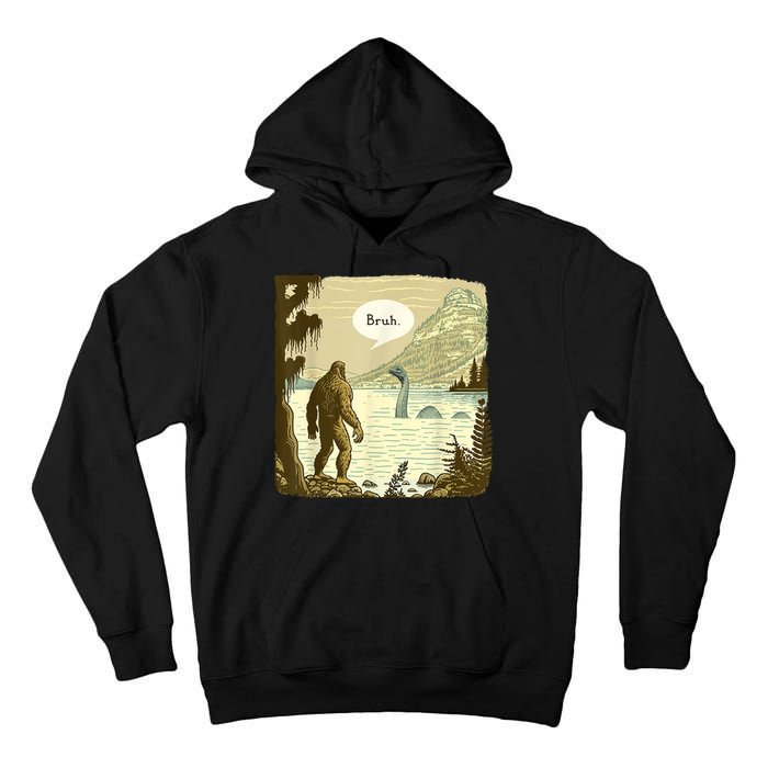 Funny Bigfoot Sasquatch Loch Ness Monster Introvert Bruh Tall Hoodie