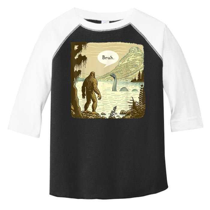 Funny Bigfoot Sasquatch Loch Ness Monster Introvert Bruh Toddler Fine Jersey T-Shirt