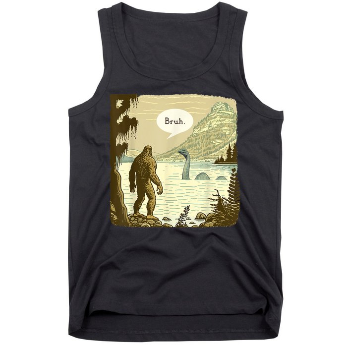Funny Bigfoot Sasquatch Loch Ness Monster Introvert Bruh Tank Top