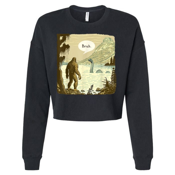 Funny Bigfoot Sasquatch Loch Ness Monster Introvert Bruh Cropped Pullover Crew