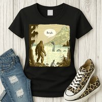 Funny Bigfoot Sasquatch Loch Ness Monster Introvert Bruh Womens T-Shirt