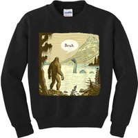 Funny Bigfoot Sasquatch Loch Ness Monster Introvert Bruh Kids Sweatshirt