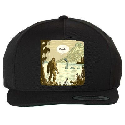 Funny Bigfoot Sasquatch Loch Ness Monster Introvert Bruh Wool Snapback Cap