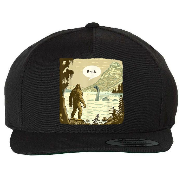 Funny Bigfoot Sasquatch Loch Ness Monster Introvert Bruh Wool Snapback Cap