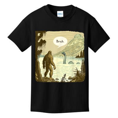 Funny Bigfoot Sasquatch Loch Ness Monster Introvert Bruh Kids T-Shirt