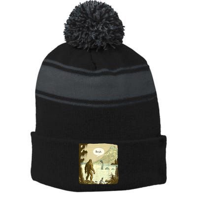 Funny Bigfoot Sasquatch Loch Ness Monster Introvert Bruh Stripe Pom Pom Beanie