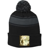 Funny Bigfoot Sasquatch Loch Ness Monster Introvert Bruh Stripe Pom Pom Beanie