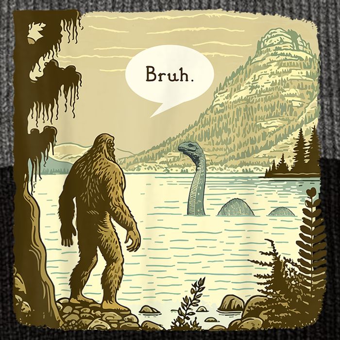 Funny Bigfoot Sasquatch Loch Ness Monster Introvert Bruh Stripe Pom Pom Beanie