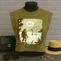 Funny Bigfoot Sasquatch Loch Ness Monster Introvert Bruh Garment-Dyed Women's Muscle Tee
