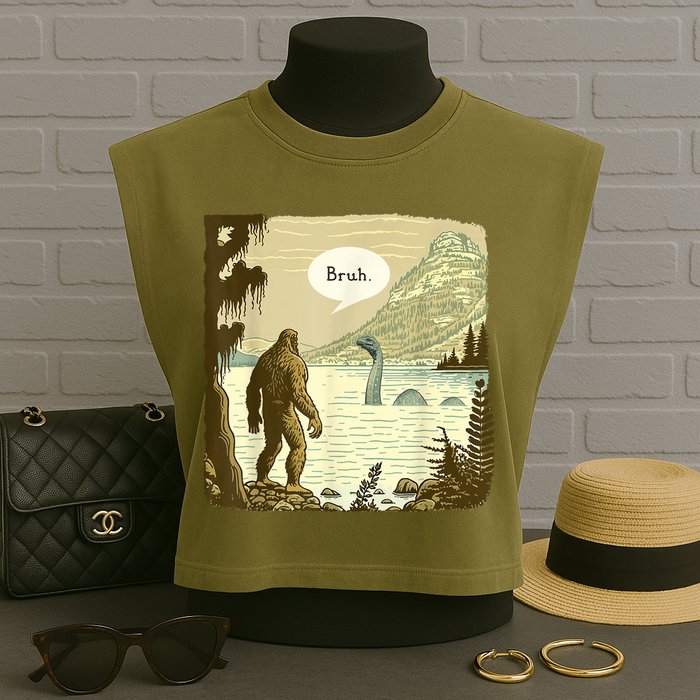 Funny Bigfoot Sasquatch Loch Ness Monster Introvert Bruh Garment-Dyed Women's Muscle Tee