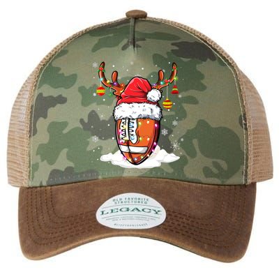 Football Ball Santa Hat Reindeer Christmas Lights Boys Mens Legacy Tie Dye Trucker Hat