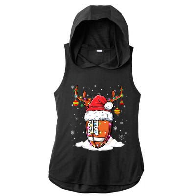 Football Ball Santa Hat Reindeer Christmas Lights Boys Mens Ladies PosiCharge Tri-Blend Wicking Draft Hoodie Tank