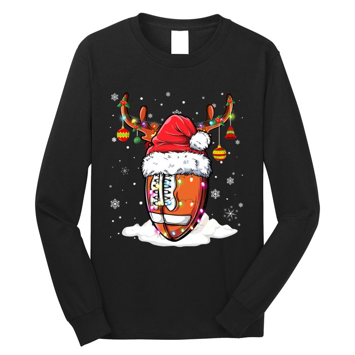 Football Ball Santa Hat Reindeer Christmas Lights Boys Mens Long Sleeve Shirt