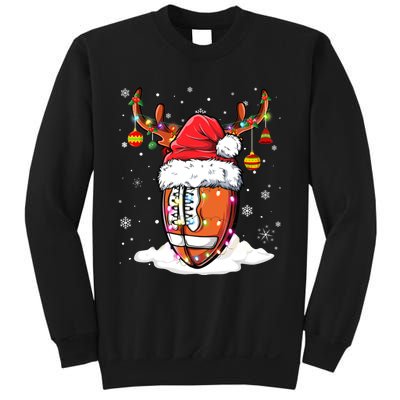 Football Ball Santa Hat Reindeer Christmas Lights Boys Mens Sweatshirt