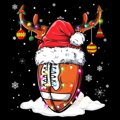 Football Ball Santa Hat Reindeer Christmas Lights Boys Mens T-Shirt