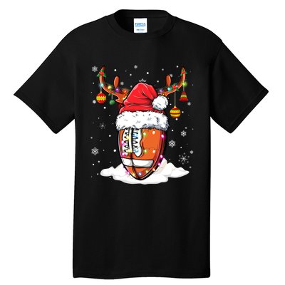 Football Ball Santa Hat Reindeer Christmas Lights Boys Mens Tall T-Shirt