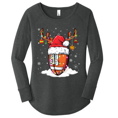 Football Ball Santa Hat Reindeer Christmas Lights Boys Mens Women's Perfect Tri Tunic Long Sleeve Shirt