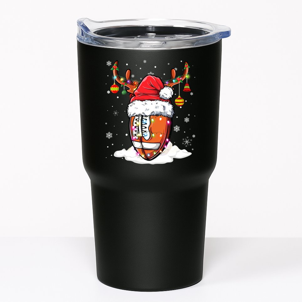 Football Ball Santa Hat Reindeer Christmas Lights Boys Mens Tumbler