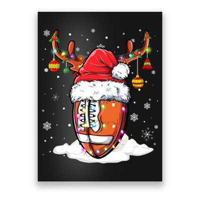 Football Ball Santa Hat Reindeer Christmas Lights Boys Mens Poster