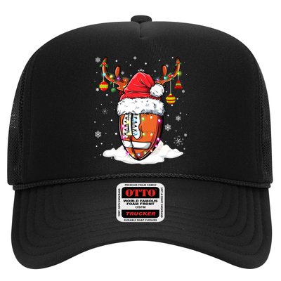 Football Ball Santa Hat Reindeer Christmas Lights Boys Mens Trucker Hat