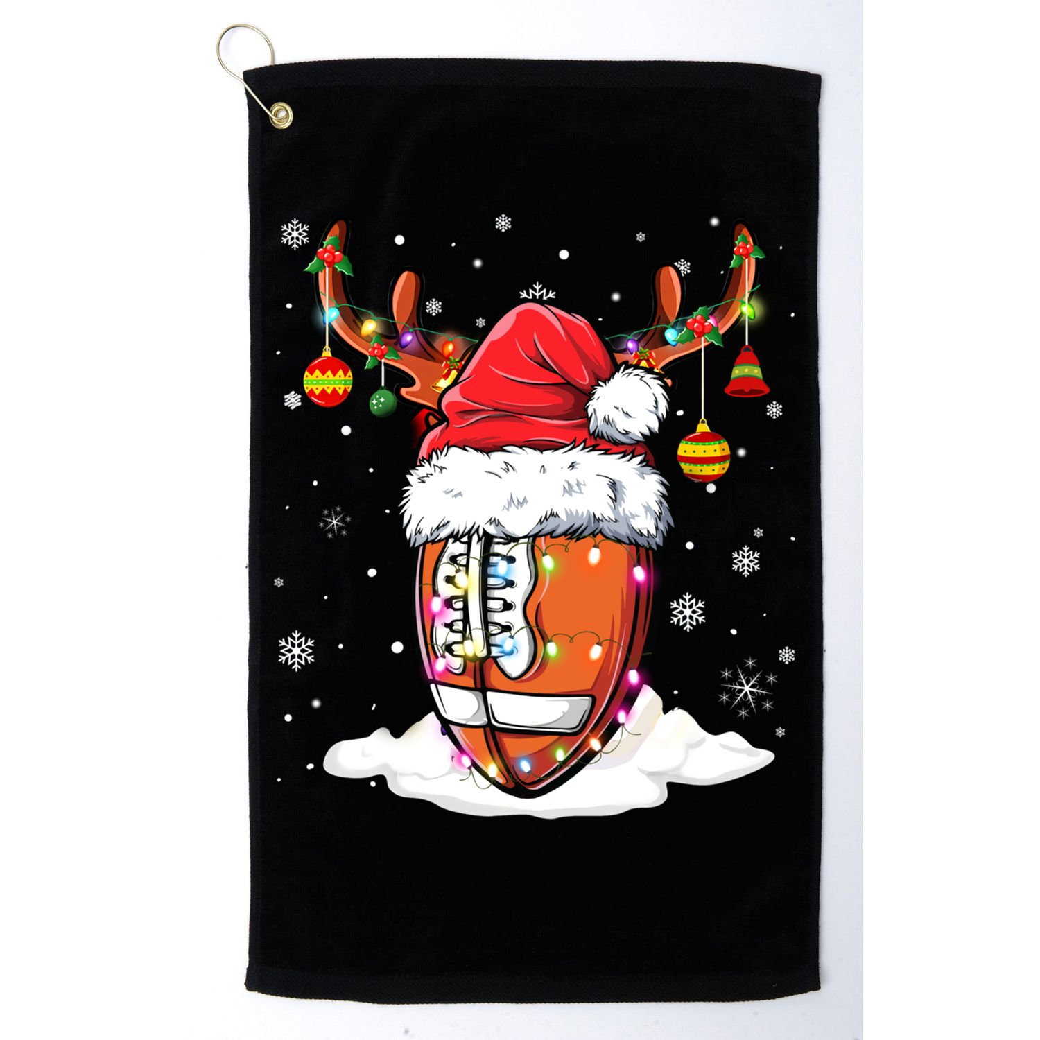 Football Ball Santa Hat Reindeer Christmas Lights Boys Mens Golf Towel