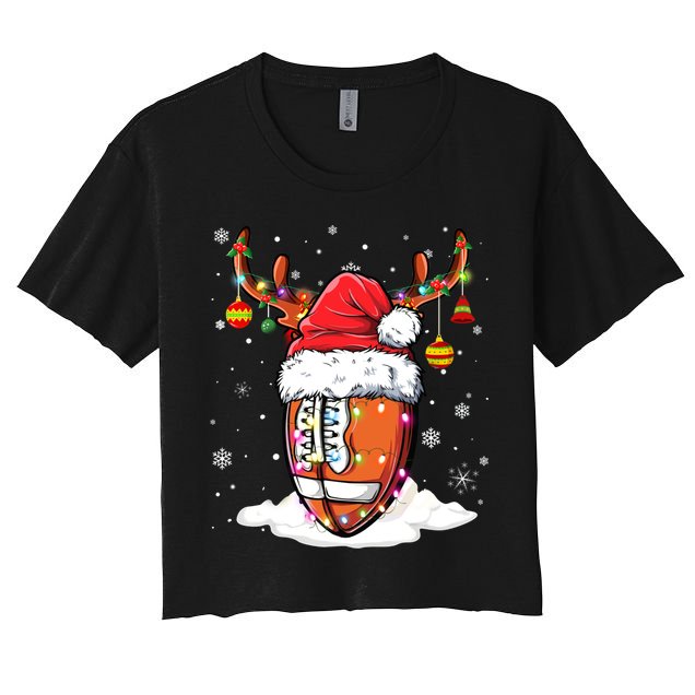 Football Ball Santa Hat Reindeer Christmas Lights Boys Mens Crop Top