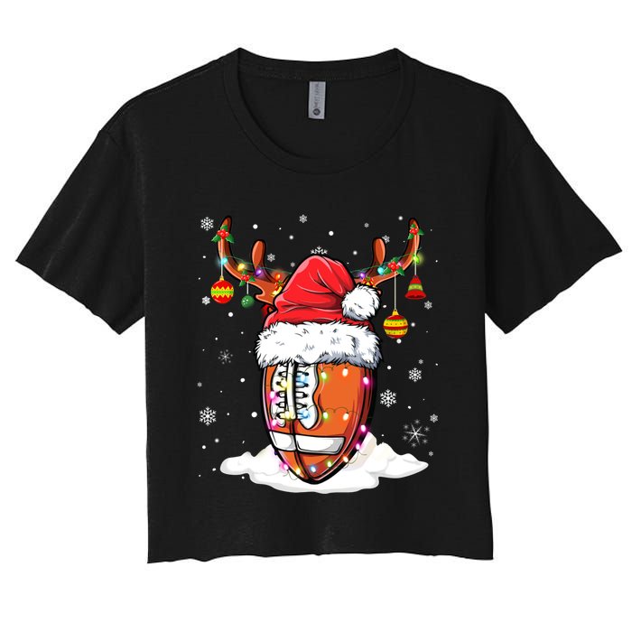 Football Ball Santa Hat Reindeer Christmas Lights Boys Mens Women's Crop Top Tee