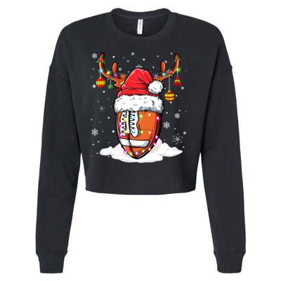 Football Ball Santa Hat Reindeer Christmas Lights Boys Mens Cropped Pullover Crew