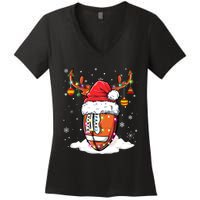 Football Ball Santa Hat Reindeer Christmas Lights Boys Mens Women's V-Neck T-Shirt