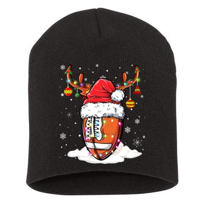 Football Ball Santa Hat Reindeer Christmas Lights Boys Mens Short Acrylic Beanie