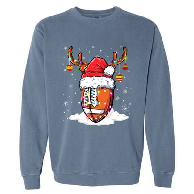 Football Ball Santa Hat Reindeer Christmas Lights Boys Mens Garment-Dyed Sweatshirt