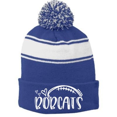 Football Bobcat School Sports Fan Team Spirit Great Gift Stripe Pom Pom Beanie