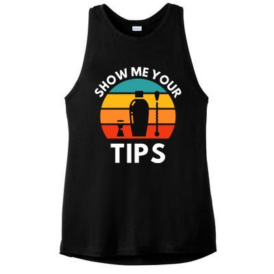 Funny Bartender Show Me Your Tips Mixologist Funny Gift Ladies PosiCharge Tri-Blend Wicking Tank