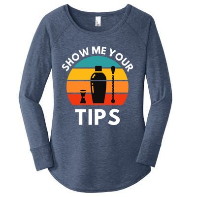 Funny Bartender Show Me Your Tips Mixologist Funny Gift Women's Perfect Tri Tunic Long Sleeve Shirt