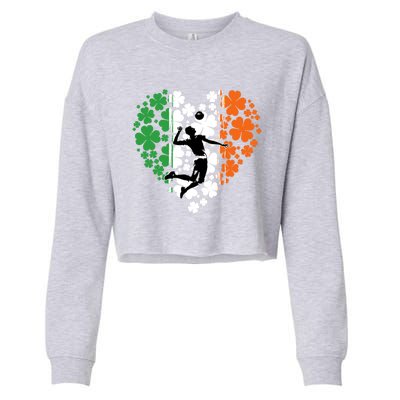 Funny Basketball Shamrock St Patrick's Day Ireland Flag Gift Cropped Pullover Crew