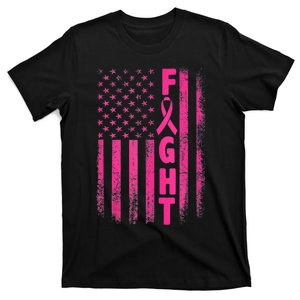 Fight Breast Survivor American Flag Breast Cancer Awareness T-Shirt