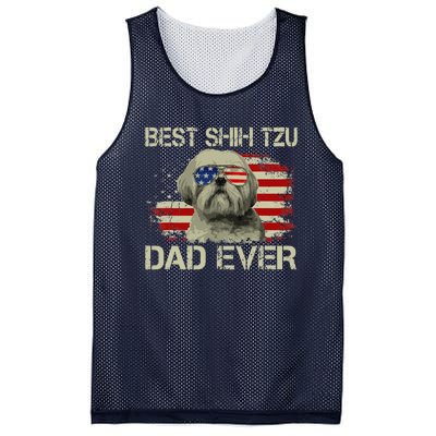 Funny Best Shih Tzu Dad Ever Dog Lover American Flag Gift Mesh Reversible Basketball Jersey Tank