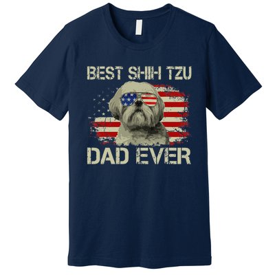 Funny Best Shih Tzu Dad Ever Dog Lover American Flag Gift Premium T-Shirt